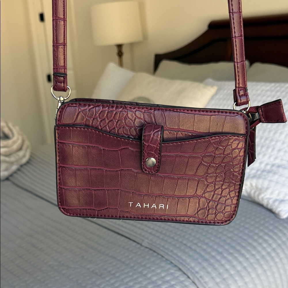 Tahari Wine Croc-Embossed Crossbody Bag